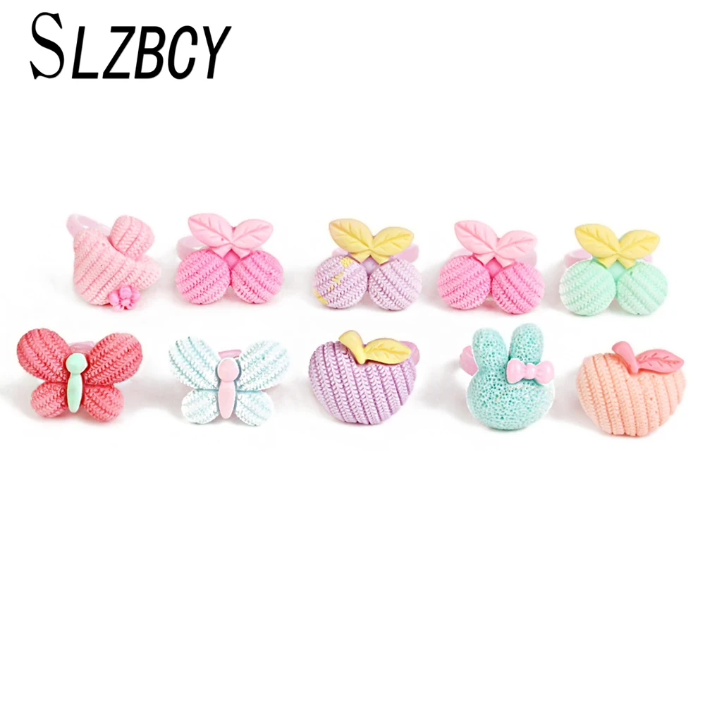 

SLZBCY 10 pcs/set Candy Color Acrylic Open Adjustable Child Finger Ring Cute Bow Flower Rings for Kids Birthday Jewelry Gift
