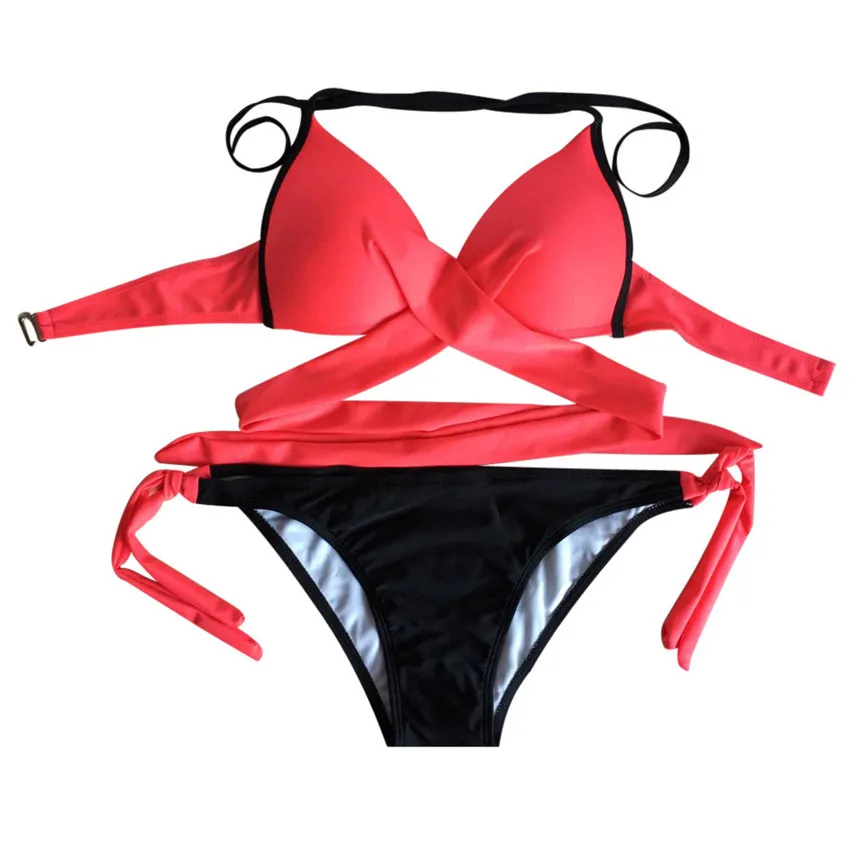 2019 Для женщин сексуальное платье одноцветное Push-Up пляжный бюстгальтер с подкладкой комплект бикини купальник бюстгальтера с груди