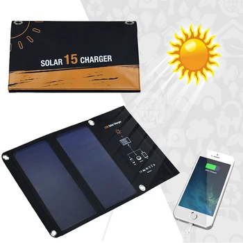

15W 5V Solar Charger with Dual USB Port Foldable Portable Solar Panel for iPhone 6s 7 Plus, for Samsung Android Mobile Phones