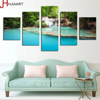 

Framed 5 Panels Modern Blue Lack HD Picture Canvas Print Painting Canvas Wall Art for Wall Decor Home Decoration Artwork