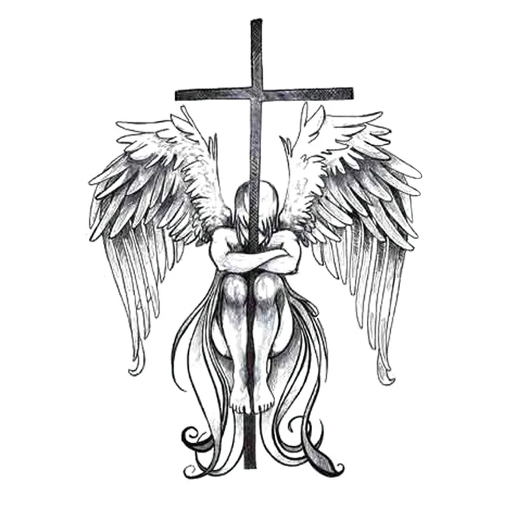 Yeeech Temporaire Tatouages Autocollant Pour Femmes Fille Sexy Faux Croix Ange Ailes Conceptions Grand Retour Bras Jambe Body Art Etanche Noir Aliexpress