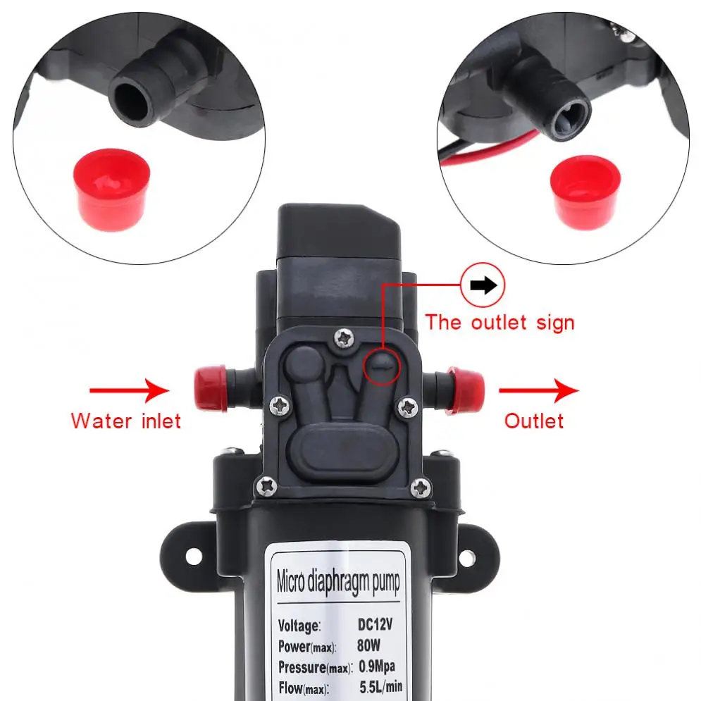 12 В 80 Вт 5.5л/мин самовсасывающая диафрагма высокого давления Электрический насос для мытья автомобиля с красной пылезащитной крышкой для автомобиля/дома/сада