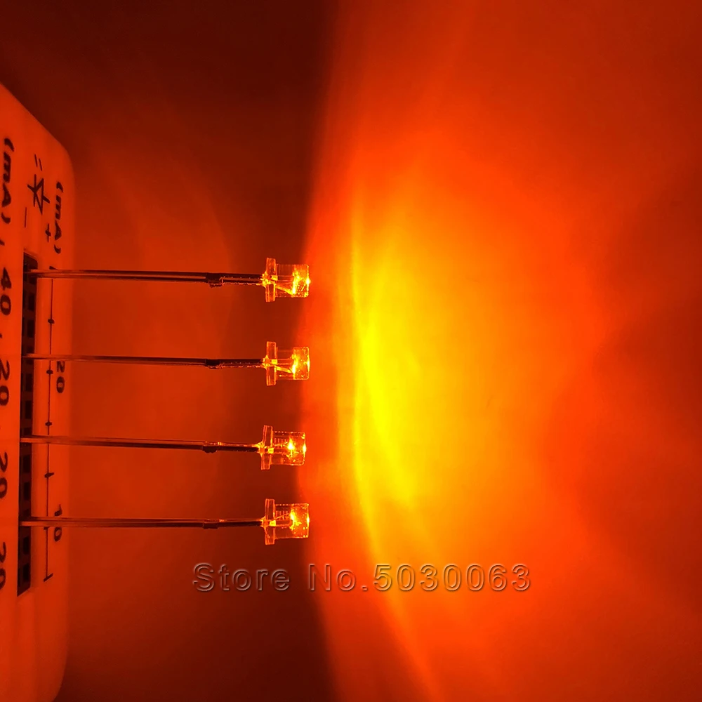 

50pcs/lot Light emitting diode 3mm flat head white turn orange high brightness F3 edged long legs LED beads super bright