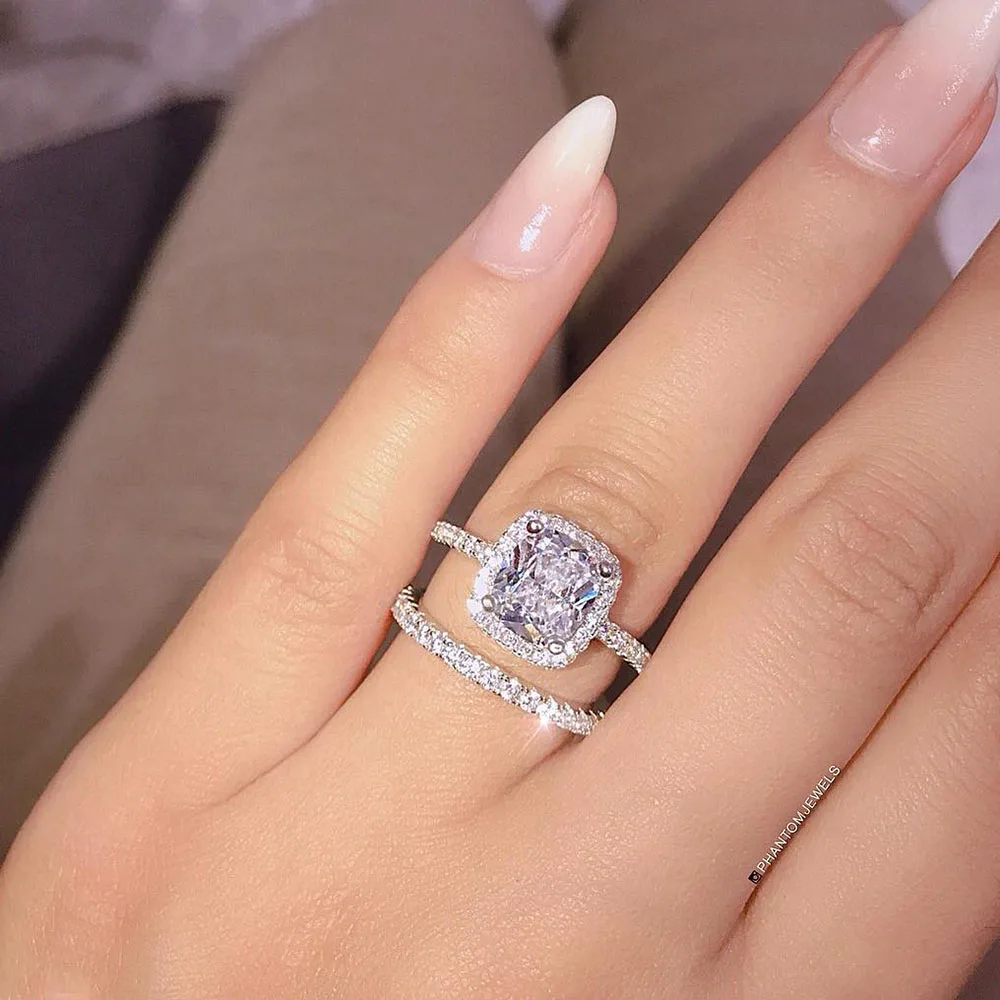 

Fashion Engagement CZ AAA Zircon Crystal Rings For Women Girls Silver Filled Wedding Ring Set Lover Wedding Jewelry Party Gift