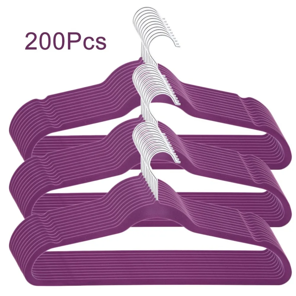 

200pcs/lot Velvet Hangers for Clothes High Quality Non-slip Black Purple Clothes Hangers