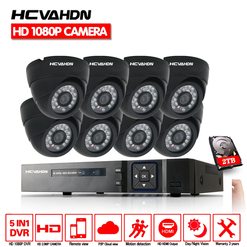 

HCVAHDN Home CCTV System 8ch Security Camera 2.0MP Dome System 8 Channel AHD 1080P DVR CCTV camera video surveillance kit