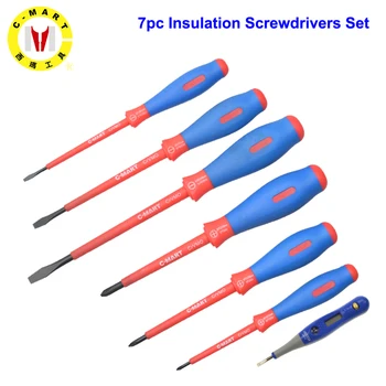 

C-mart tools 7Pc Insulated Screwdriver Set Electrician Dedicated Magnetic Precision CR.MO High Voltage 1000V Slotted Phillips