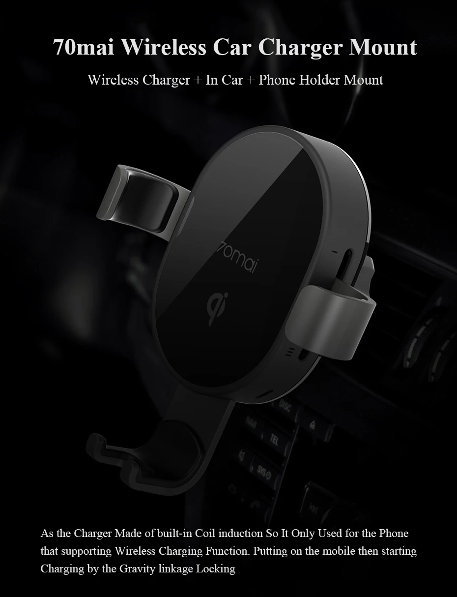 Xiaomi 70mai Qi Wireless Car Charger 10W Car Bracket Intelligent Sensor Fast 70 mai Wirless Charger Phone Holder for Car Auto