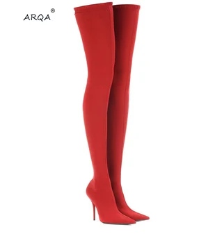 

2019 Winter Summer Sexy Thigh High Boots Satin Stretch Elastic Over The Knee Sky Slim High Heels Long Boots Women Shoes