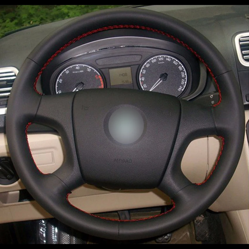 Black Natural Leather Car Steering Wheel Cover for Old Skoda Octavia
