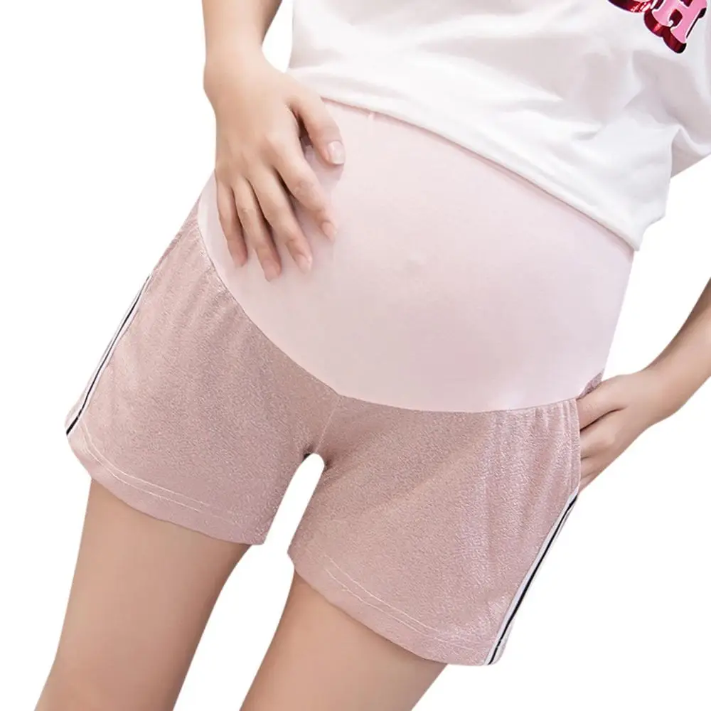 Fashion trend summer women's pregnant women striped shorts stretch comfortable pregnant women sequins sports shorts - Цвет: Розовый