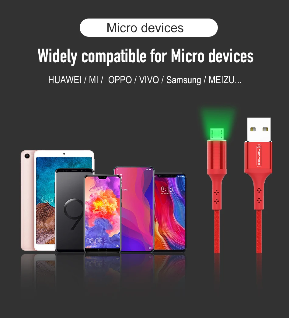 Jellico светодиодный кабель Micro USB для Xiaomi Redmi 4X Note 5 Реверсивный Micro usb кабель для зарядки samsung S7 мобильный телефон