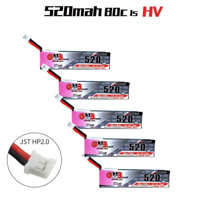 5 шт. аккумулятор Gaoneng GNB 520mAh 3,8 V 80C/160C 1S HV 4,35 V Lipo с разъемом PH2.0 для Tinyhawk Kingkong LDARC TINY7 RC Drone