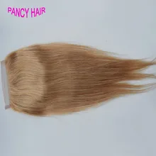 Honey Blonde Brazilian Lace Closure Straight Middle Free 3 Part Lace Closure Bleached Knots 7A Blonde Closure Straight #27