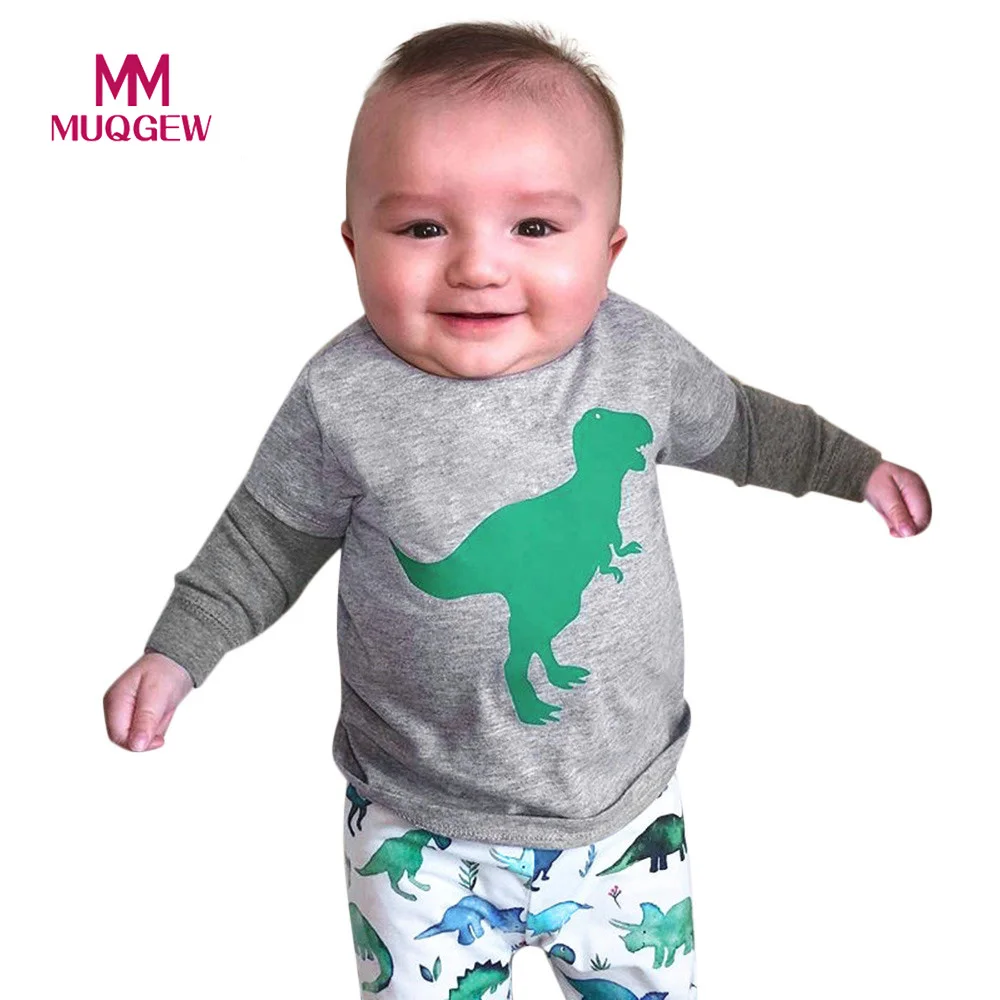 MUQGEW Infant Baby Boys Dinosaur Cartoon Top+Pants Clothes Sets Casual