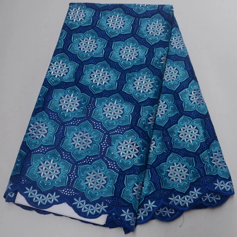 

Free shipping (5yards/pc) high density royal blue African cotton lace fabric embroidered Swiss voile lace for party dress CLP34