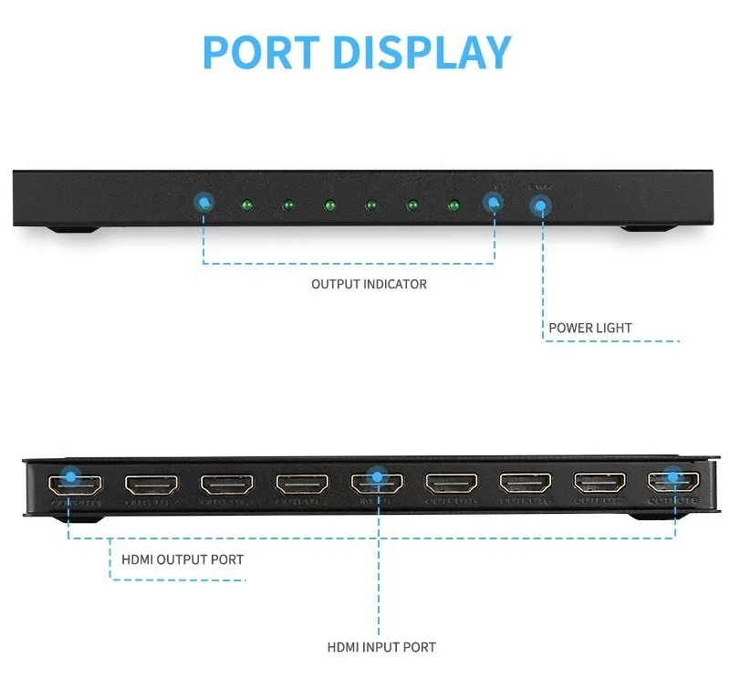  4K*2k 1x8 HDMI 8 Port HDMI Video Splitter Audio Amplifier Repeater 3D 1080p 1 In to 8 Out 1x8 HDMI 