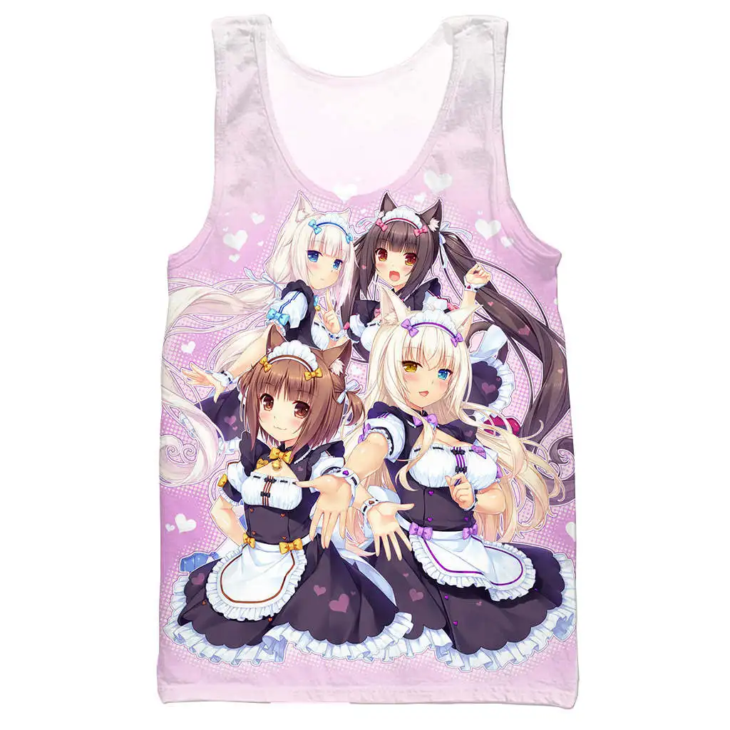 Черный Nekopara Chocola ванильный топ с 3D принтом для мужчин, Модный летний топ на бретелях для работы, Мужские Женские топы на бретельках - Цвет: Черный
