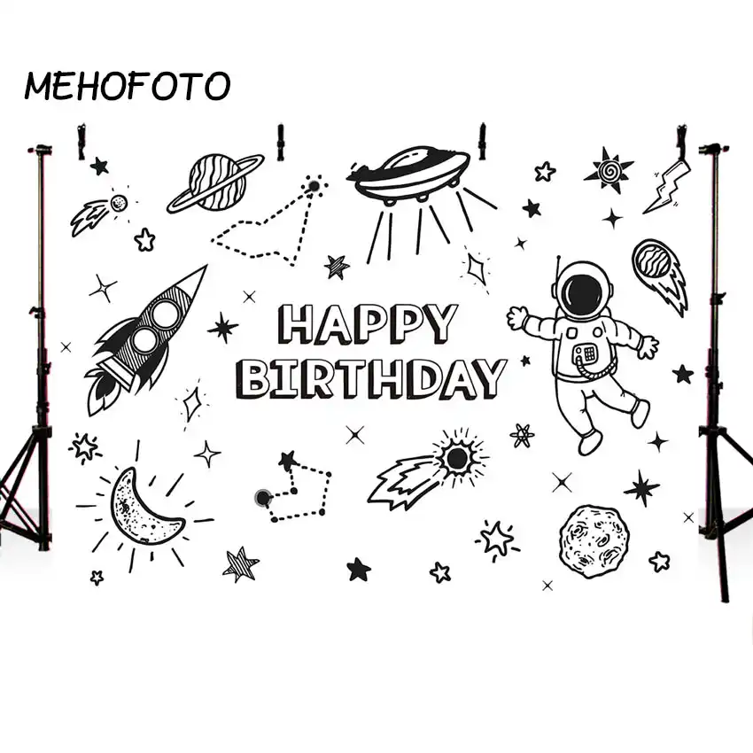 Mehofoto Outer Space Astronaut Birthday Backdrop Spaceship Planets