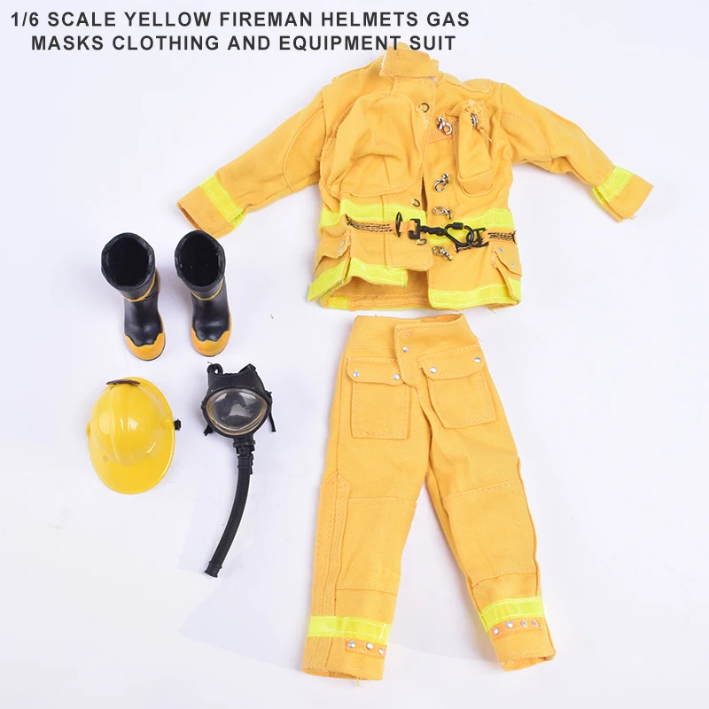

1/6 Scale Clothes Set Accessories Yellow Fireman helmets firefighter gas masks clothing and equipment Suit For 12"Action Figure