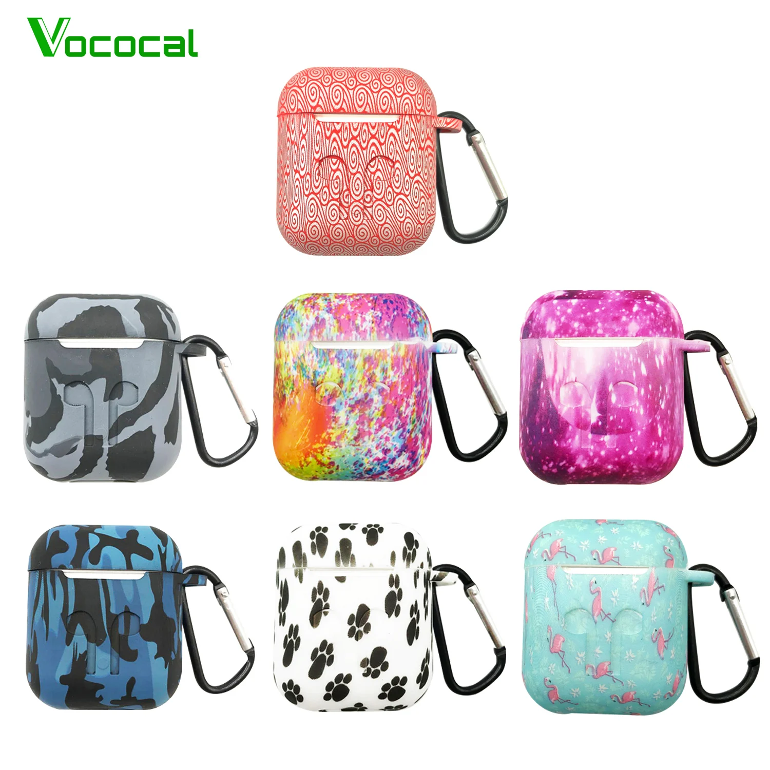

Vococal Silicone Shock Proof Protective Case Holder Shell Cover with Carabiner Keychain for Apple AirPods Wireless Earphone