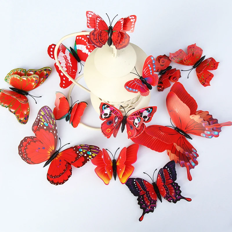 12 шт 3D красный слой магнит-бабочка на холодильник кухонные аксессуары украшение дома подарок идеи декоративные магниты на холодильник