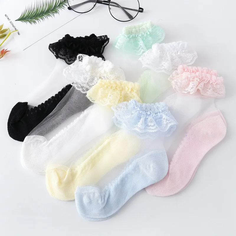 Children Socks Summer Baby Girls Kids Mesh Socks Fashion Lace Ruffle Frilly Ankle Short Sock Breathable Princess Children Girl Dance Socken