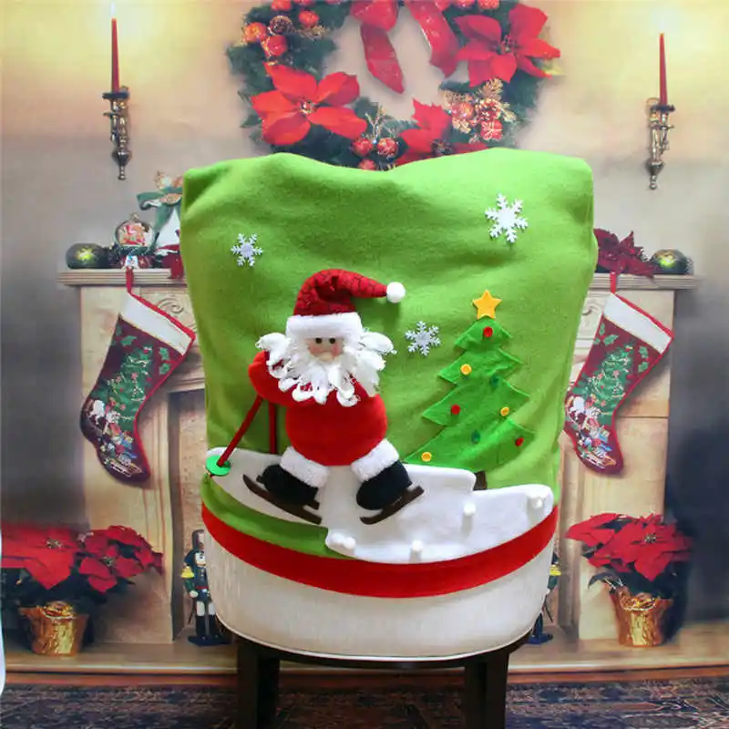 2018 hot Christmas Santa Claus Chair Back Cover Snowman Elk Ski Dinner Table Party Decor for party #2o31 (4)
