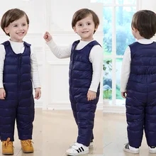 Новое поступление года, детские зимние штаны на утином пуху теплые штаны для мальчиков и девочек, штаны на подтяжках комбинезон унисекс, 4 цвета