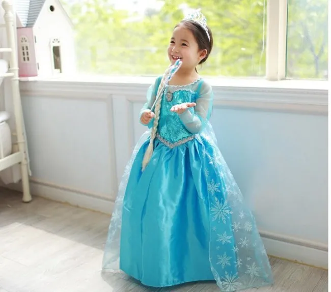 

EMS DHL Free shipping Wholesale Kids Baby Girls Princess dress Dress Elsa princess dress 10 pcs/lot120-160 Valentine's Day Dress