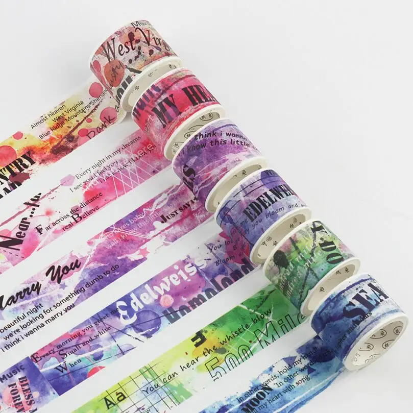 

Creative watercolor Collage washi tape DIY decoration scrapbooking planner masking tape adhesive tape label sticker stationery
