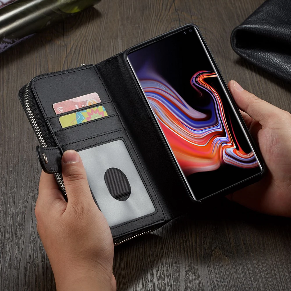 Для Samsung S10 + Plus S20 ультра молния кожаный кошелек держатель для карт съемный чехол