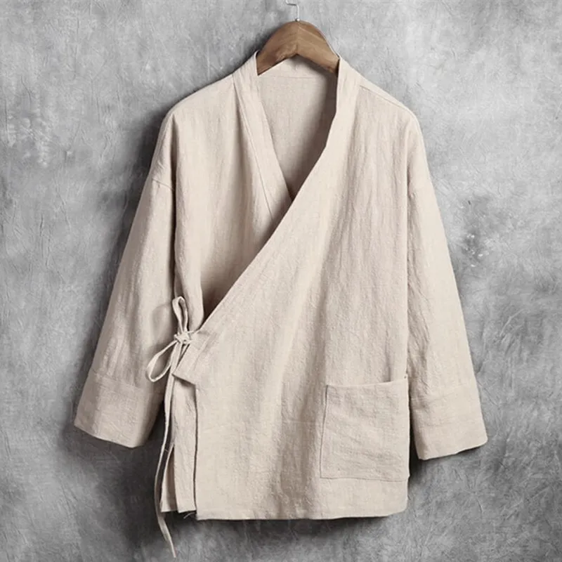 Рубашка Мужская льняная с длинным рукавом и воротником стойкой|men linen shirt|social