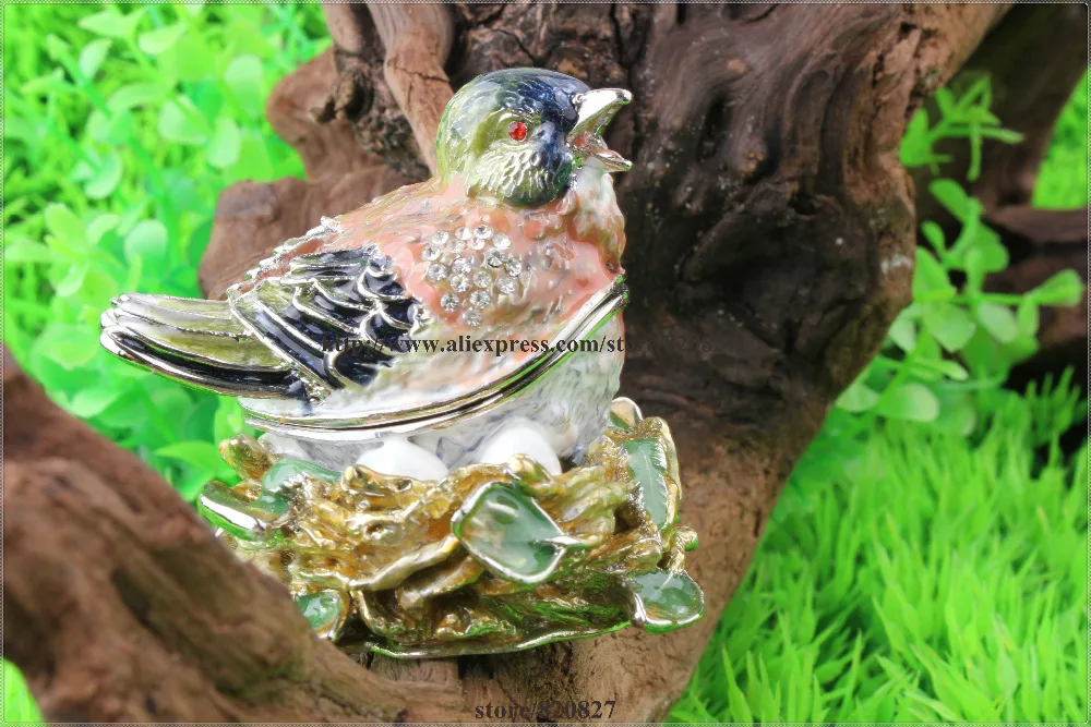 

Bird Nest Decorative Jewelry Box Birds Nest Trinket Box Bejeweled Bird in Nest Treasure Keepsake box