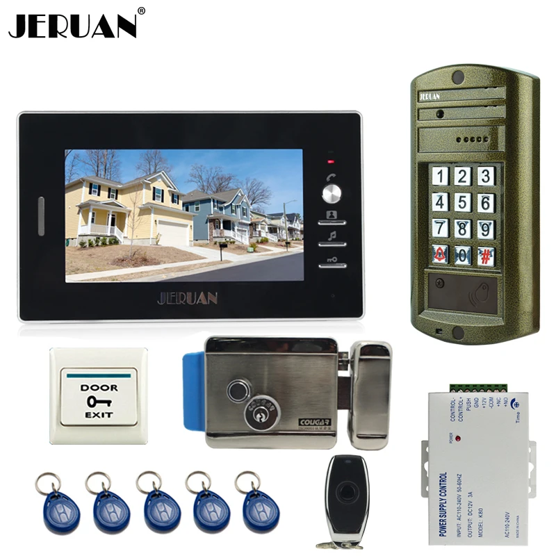 Best Price JERUAN NEW 7 inch video intercom door phone system kit Metal waterproof password keypad HD Mini Camera + Electronic control lock
