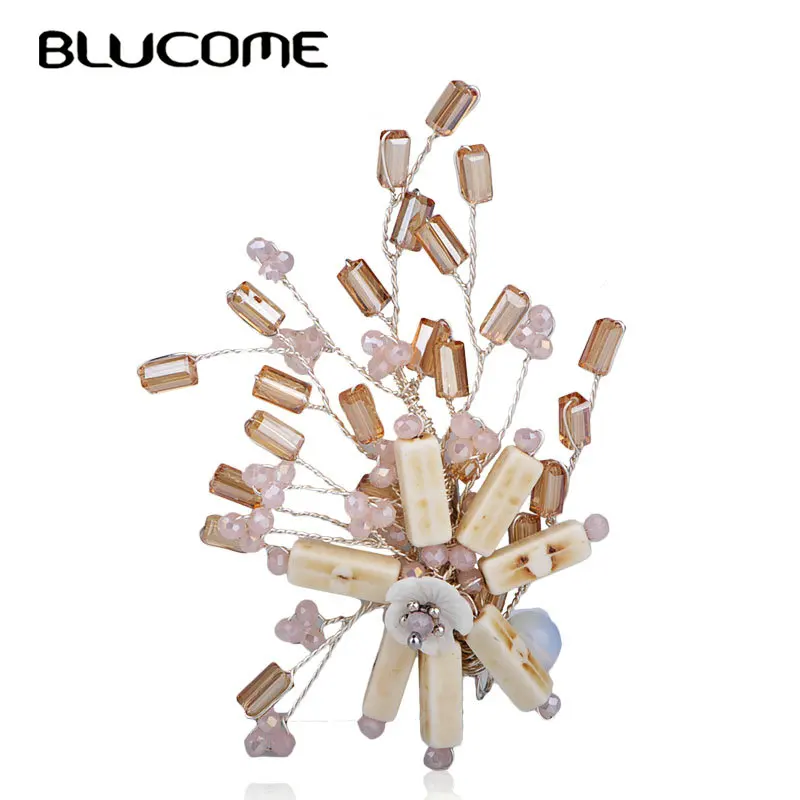 Женская брошь в форме цветка Blucome из медной проволоки с бусинами аксессуар для