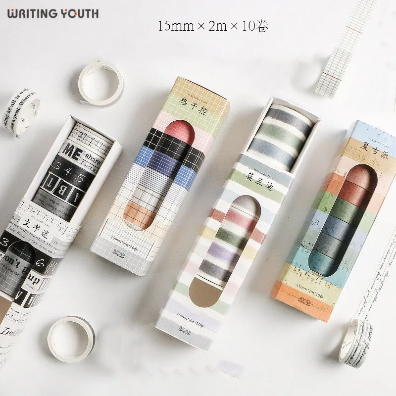 

10Pcs/Set Creative Grid Vintage Color Washi Tape DIY Decoration Scrapbooking Planner Masking Tape Students Stationery