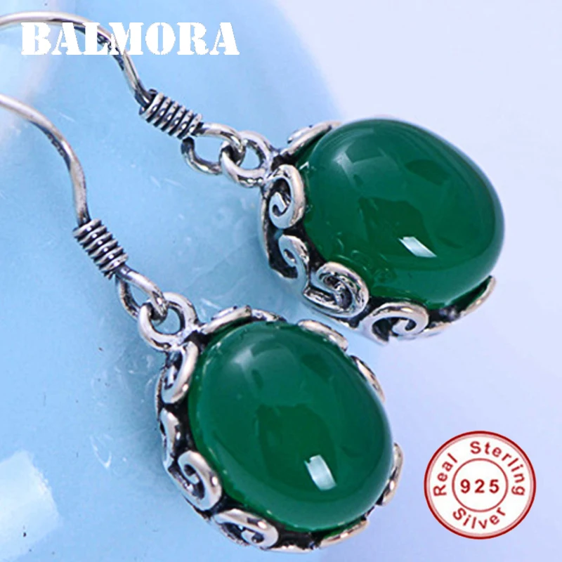 

BALMORA 925 Sterling Silver Chalcedony Dangle Earrings for Women Lady Ear Line Bijoux Fashion Ethnic Jewelry Brincos JWE044776