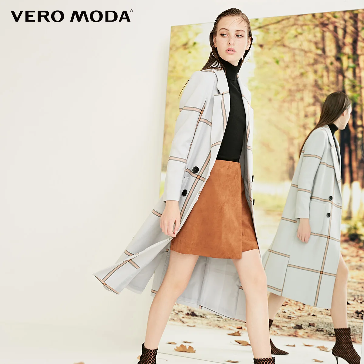 Vero Moda Новая женская куртка женская клетчатая двубортная кокон пальто Длинная зимняя куртка | 318321501 - Цвет: Lt. grey mel.