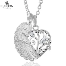 Eudora Chime Bola Llamador Del Ángel Ala Colgante de 18mm de Plata Plateado con Cristales de Bola Del Árbol Del Corazón Colgante Collar de La Joyería regalo