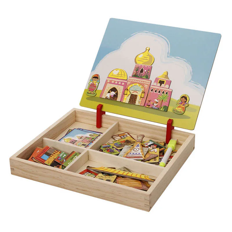 100+Pcs Wooden Magnetic Puzzle Toys Children 3D Puzzle Figure/Animals/ Vehicle /Circus Drawing Board Learning Wood Toys Gifts 2