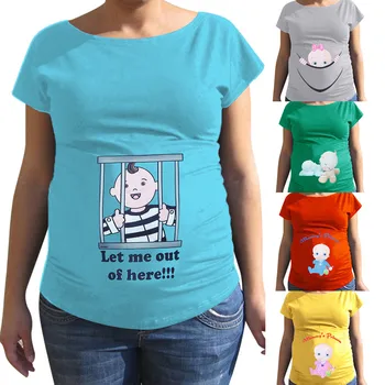 

Maternity Tops Cute Letter Print Multicolor O-Neck Short Sleeve Pregnant T-shirt Pregnancy Shirts Ropa Maternal De Moda