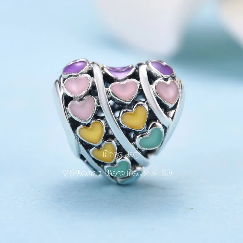 

2018 Spring 925 Sterling Silver Multi-Color Hearts Enamel Charm Bead Fit European Woman Jewelry DIY Bracelets Jewelry Making