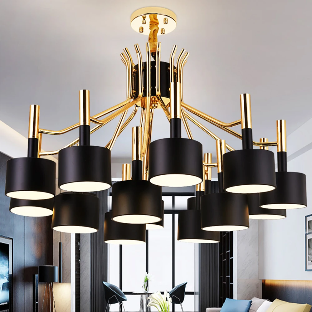 

European Style 12/15 Arm Black/White Lampshade Nordic New Design Chandelier Lighting For Parlor Restaurant Hot Lampe Verlichting