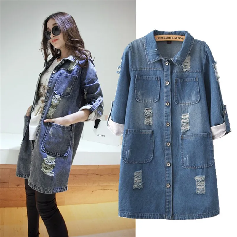 

Oversized Coats Women Denim Jacket Casual Autumn Shirt Jacket Female Long Jean Denim Jacket Chaquetas Mujer Plus Size 5XL U419