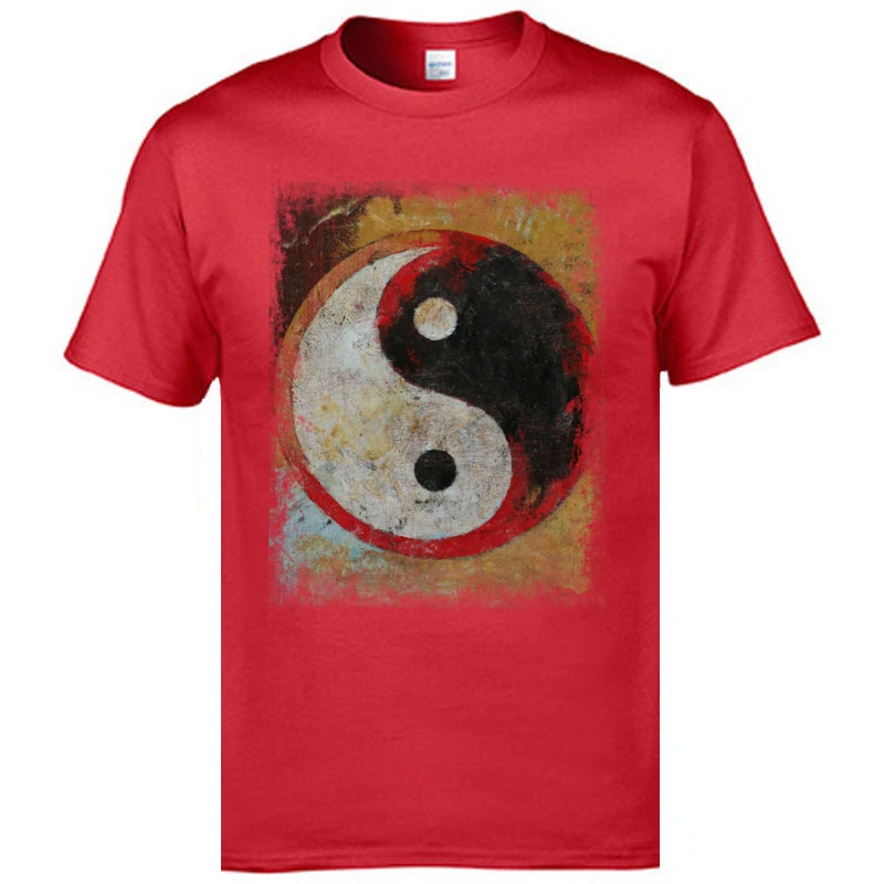 Birthday YIN YANG RED DRAGON Tops Shirts for Men New Coming Fall O-Neck Pure Cotton Short Sleeve T-shirts Design Tops Shirts YIN YANG RED DRAGON red