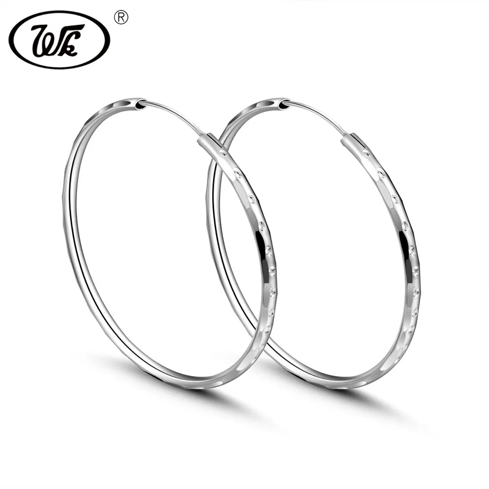 WK 925 Sterling Silver 55MM Big Round Circle Hoop Earrings Womens Large Hoops Earing With Dot Brinco Aros Party Jewelry W3 ED008 | Украшения