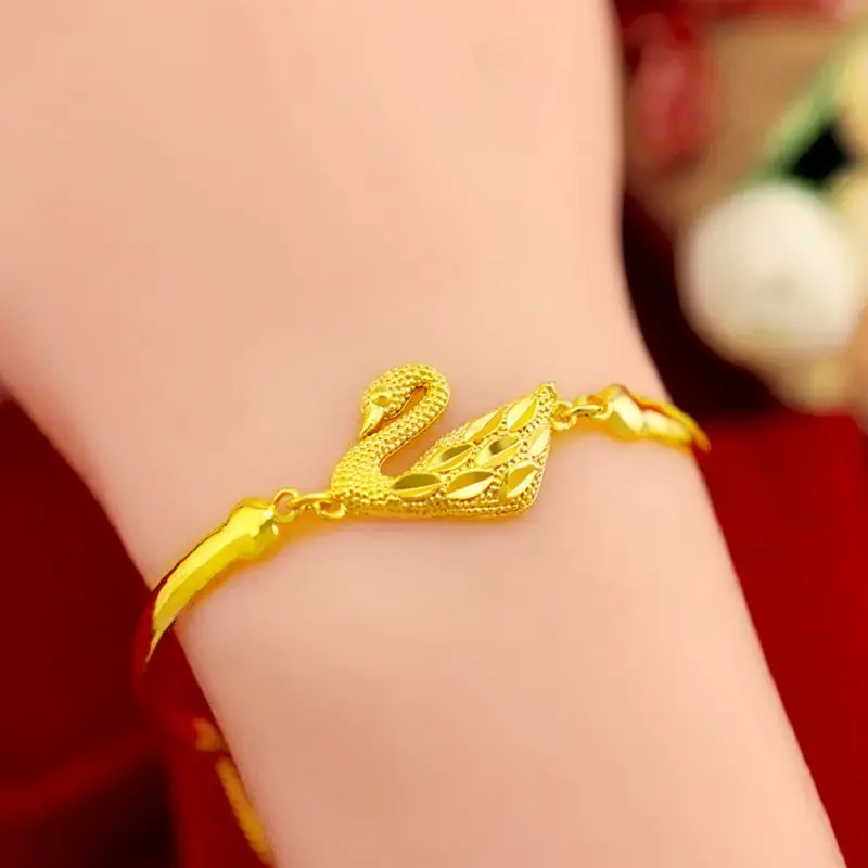 

Romantic High Imitaiton Gold Swan Bracelets for Female Brass Frosted Gold Bracelet Dropshipping Support SP243