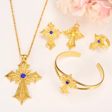 Bangrui Эфиопии ювелирных изделий Кристалл Наборы для ухода за кожей Ожерелья для мужчин/Клипсы/Кольцо/браслет золото Цвет Африка Свадебные habesha Эритрея подарок