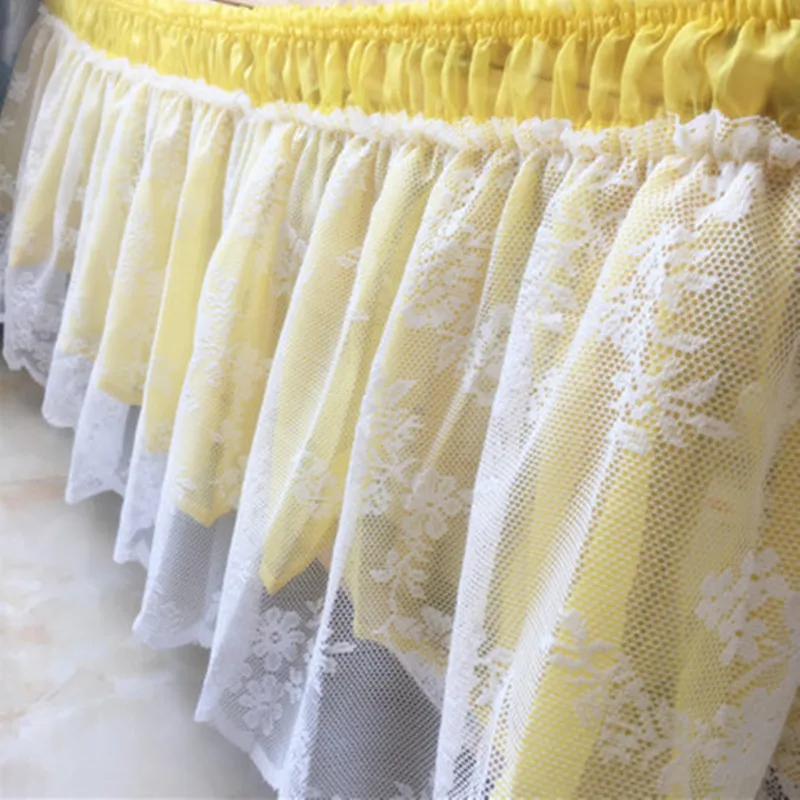 Много размеров два слоя принцесса кружева пряжи оборками без кровать поверхности резинка юбка кровать фартук - Цвет: WhiteLaceGoldYarn